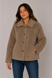 Polar Mujer Cuello Camisero Abotonado Beige