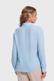 Blusa Mujer Aplicación Perlas Canes Celeste