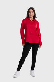 BLUSA MUJER SATINADA ABOTONADA ROJO