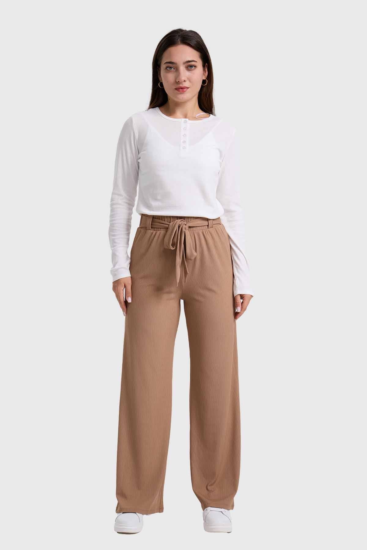 Pantalón Mujer Palazzo Pretina Elasticada Café