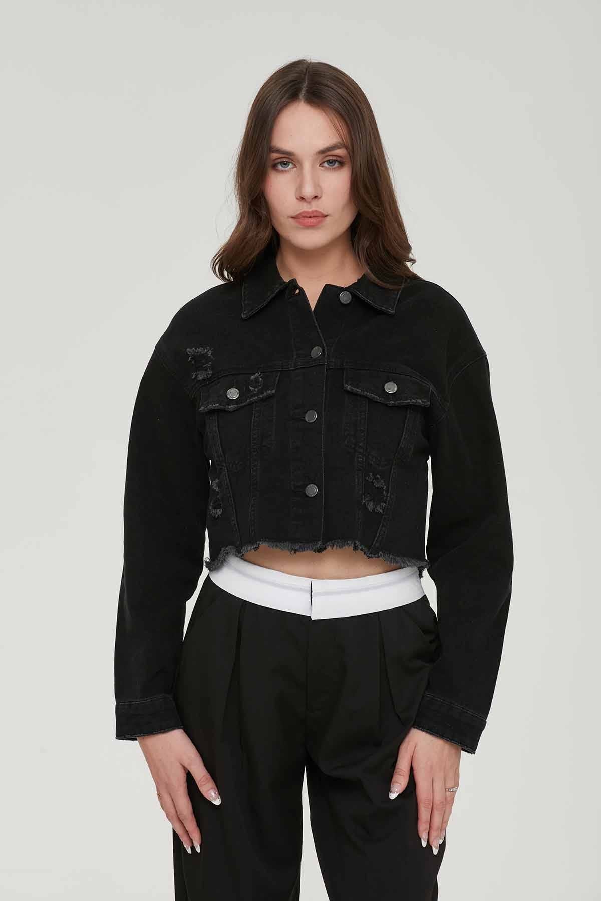 Chaqueta Mujer Motoquera Denim Negro