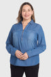Blusa Mujer Con Tachas Bolsillo Azul