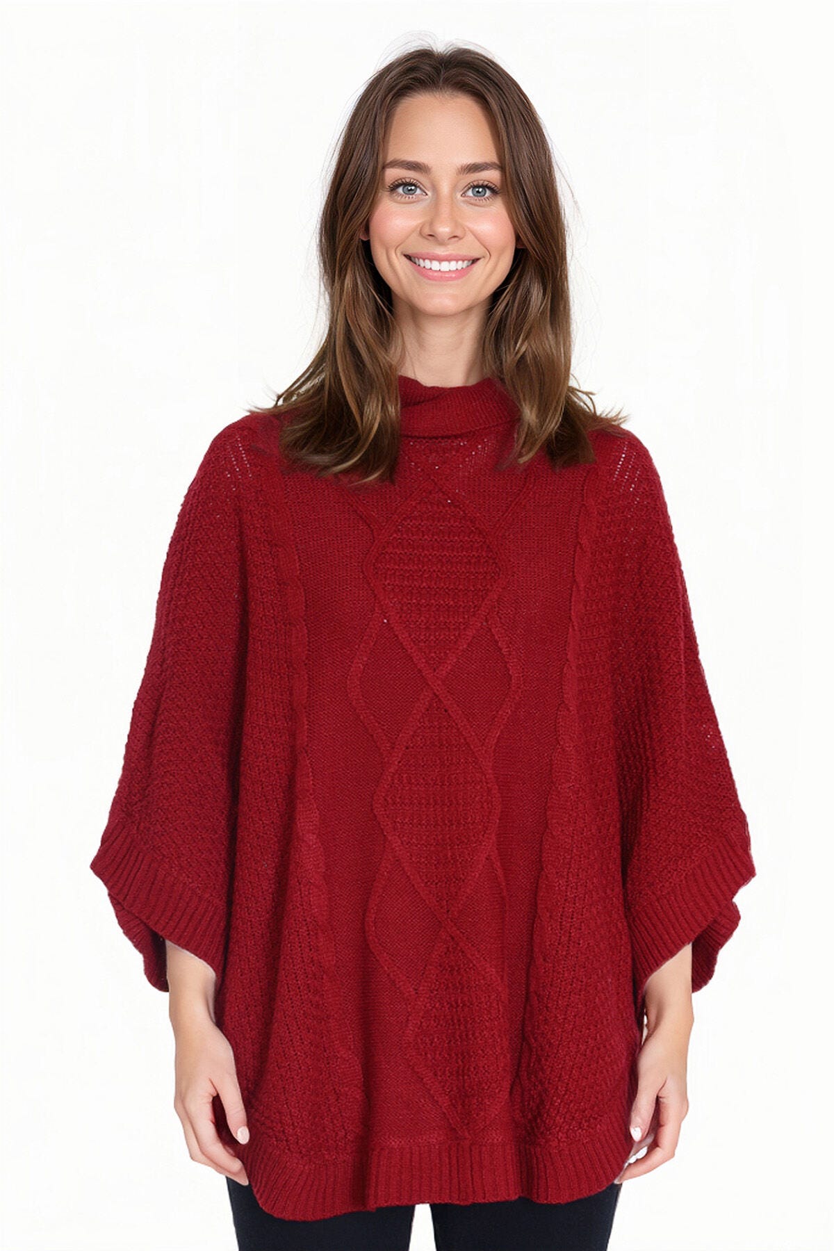 SWEATER MUJER PONCHO GUINDA OSCURO