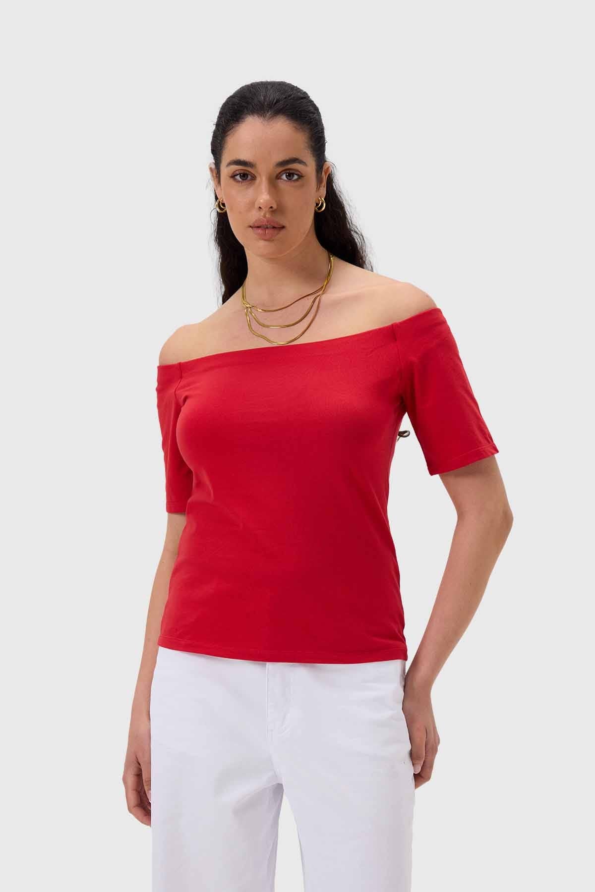 Polera Mujer Con Bardot Rojo