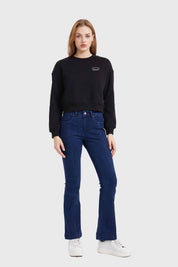 Polerón Mujer Cropped Bordado Negro