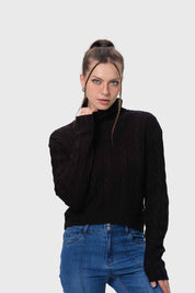 Sweater Mujer Trenzado Negro