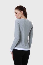 Polera Mujer Aplicación Doble Basta Gris