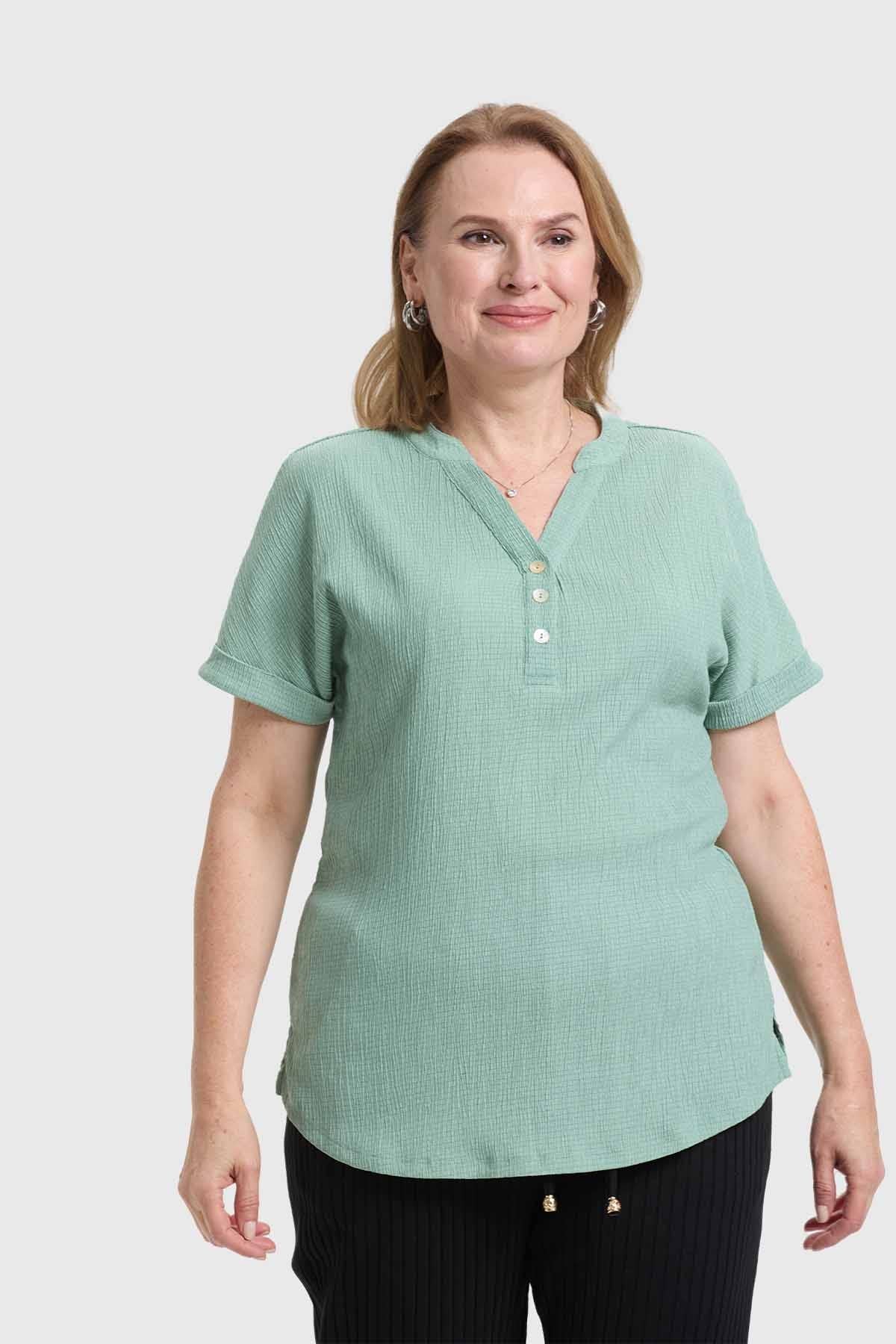 Polera Mujer Abotonada Verde