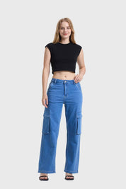 Jeans Mujer Recto Cargo Bolsillo Azul