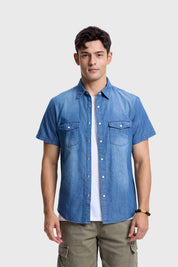 Camisa Hombre Doble Bolsillo Azul