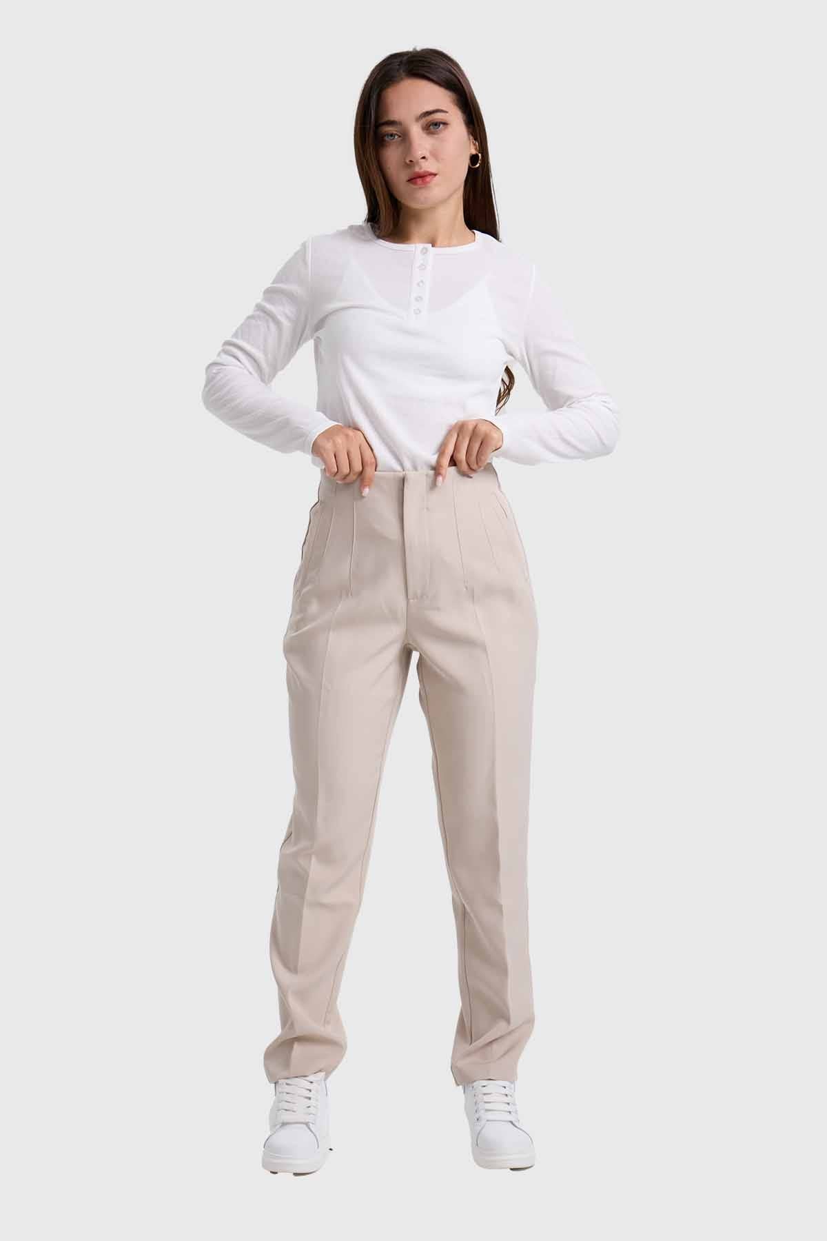 Pantalón Mujer Tiro Alto Sastrero Arena