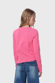 Polera Niña Con Nudo Recogido Rosado