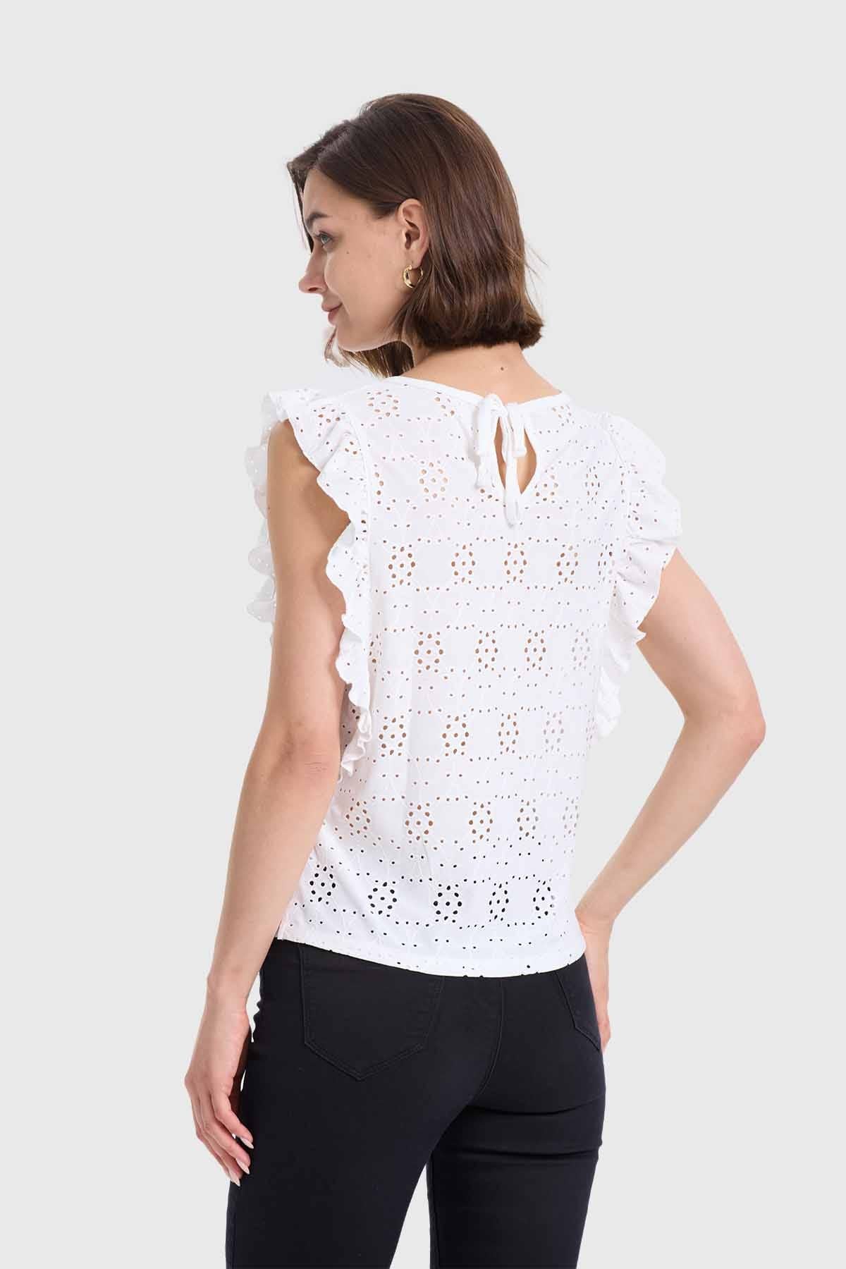 Polera Mujer Vuelos Y Borderie Crudo