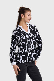 Blusa Mujer Escote V Print Negro