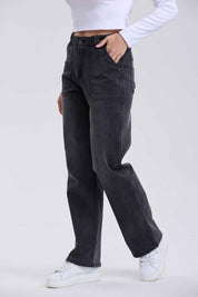 Jeans Mujer Recto Cargo Gris