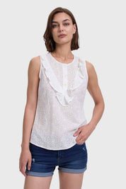 Blusa Mujer Broderie Vuelo Delantero Blanco
