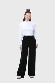 Pantalón Mujer Wide Leg Cotelé Negro