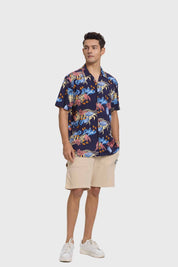 Camisa Hombre Print Tropical Azul