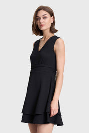 Vestido Mujer Corto Doble Capa Espalda Negro