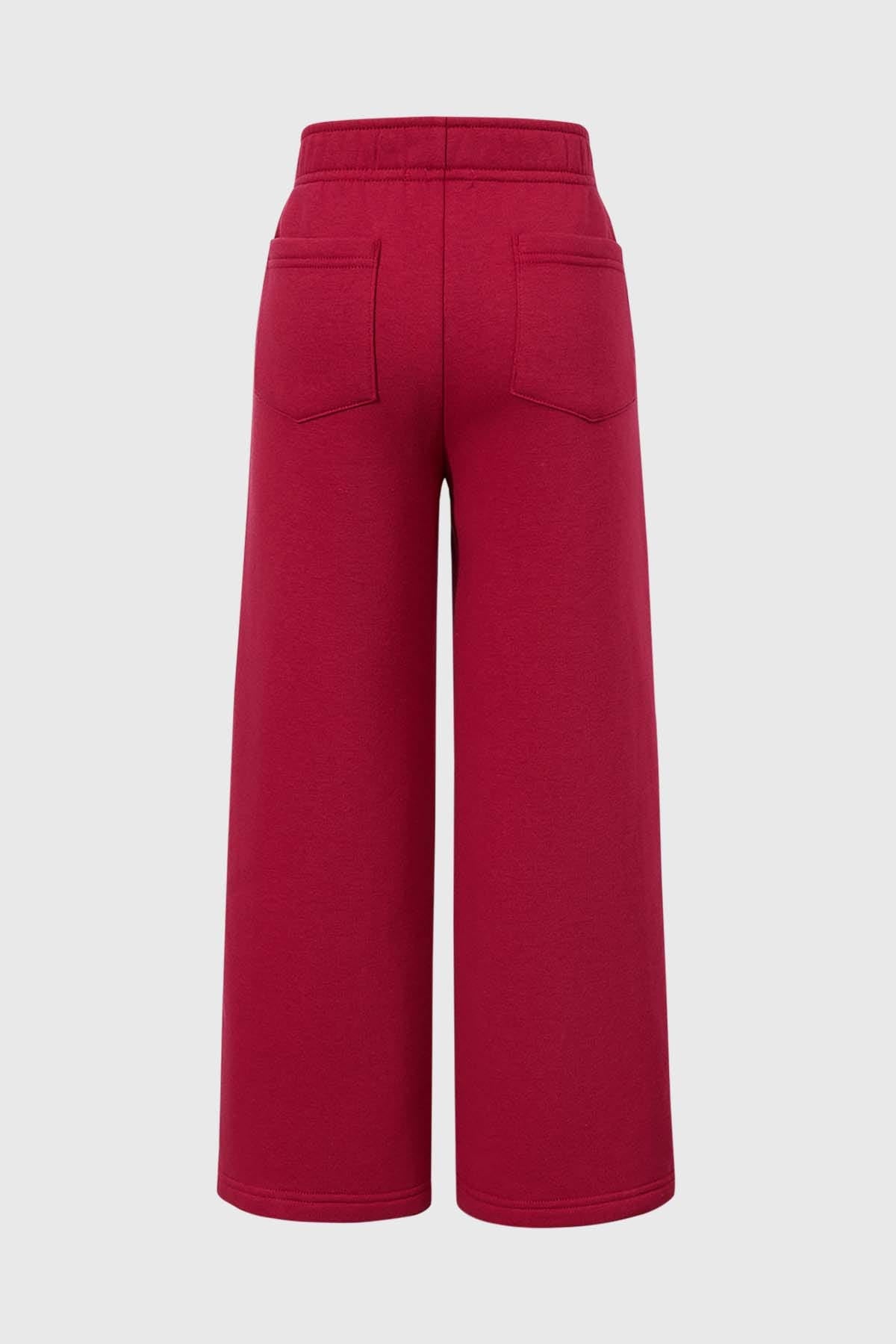 Pantalón Buzo Niña Wide Leg Burdeo