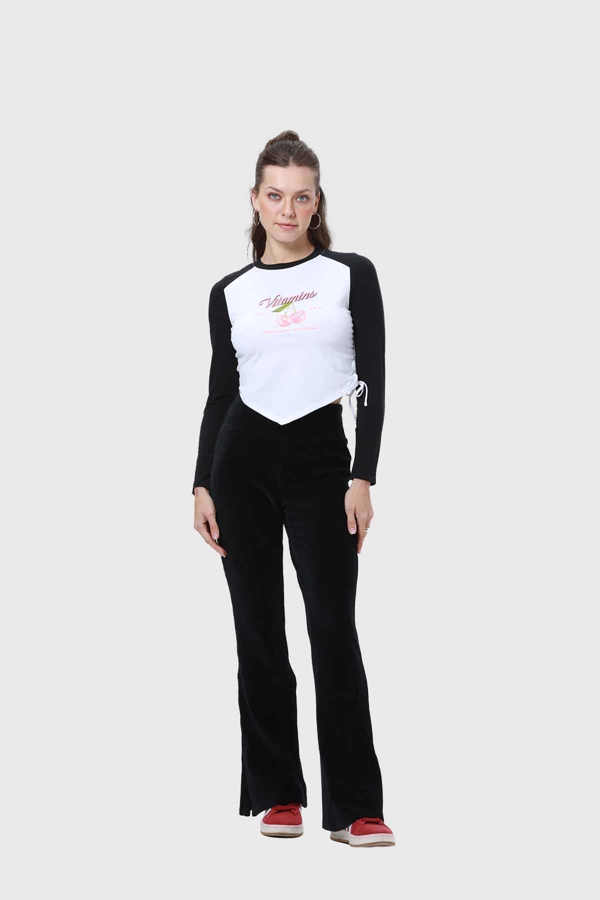 Polera Mujer Bicolor Recogido Negro