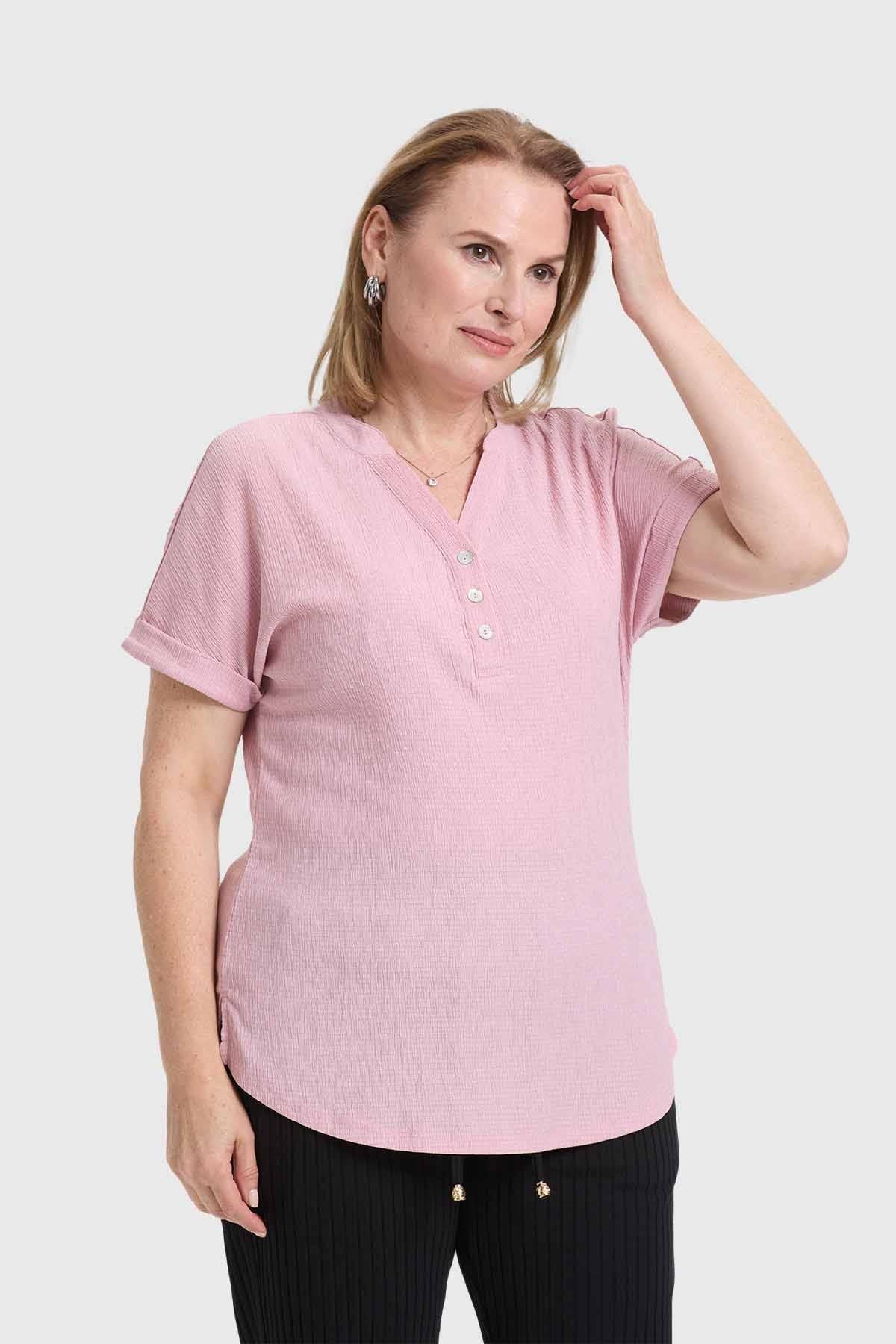 Polera Mujer Abotonada Palo Rosa