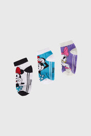 Tripack de calcetas deportivas para niña en color azul con estampados divertidos.