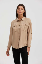 Blusa Mujer Manga Roll Up Taupe