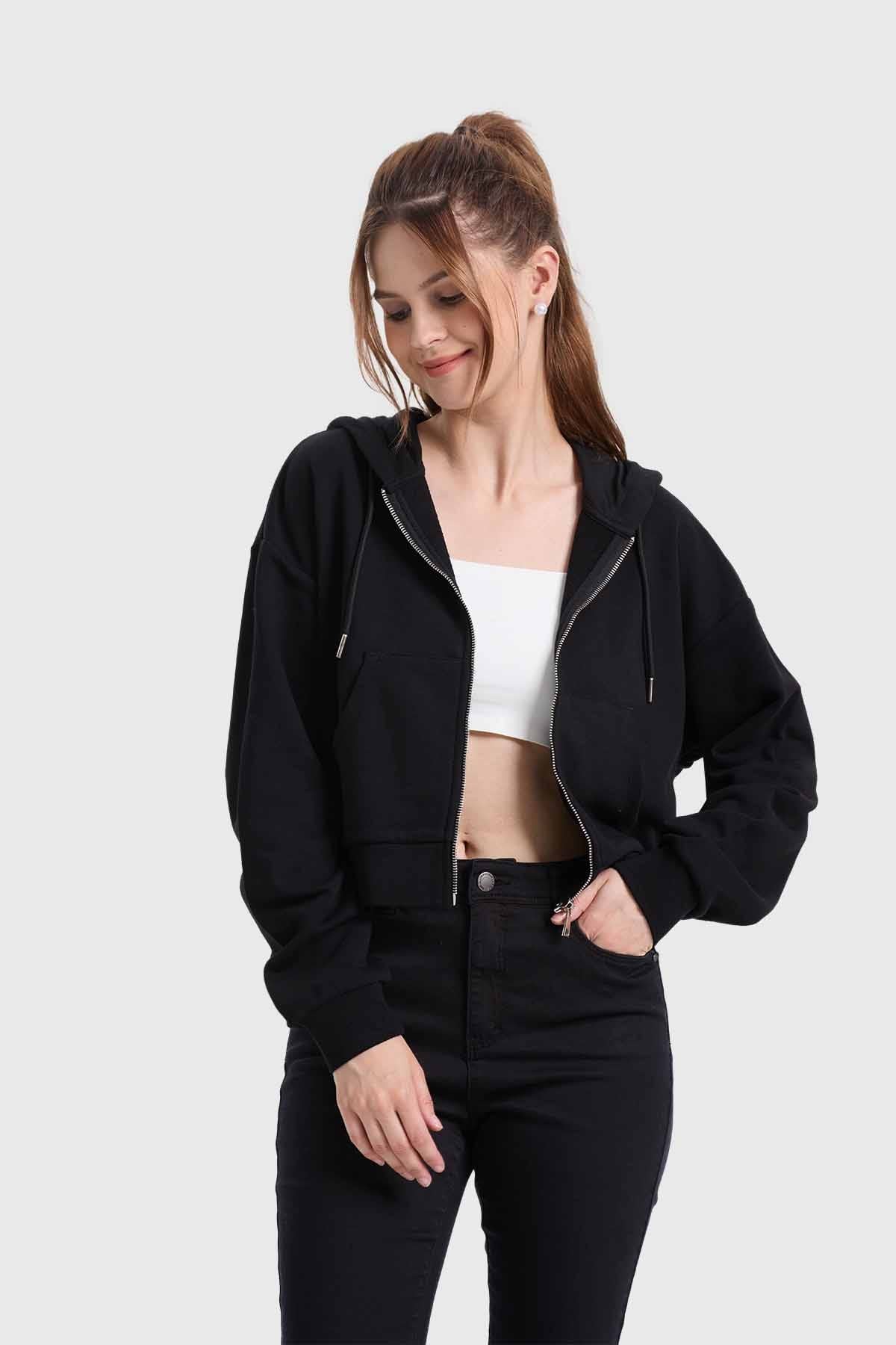 Polerón Mujer Hoodie Crop Negro