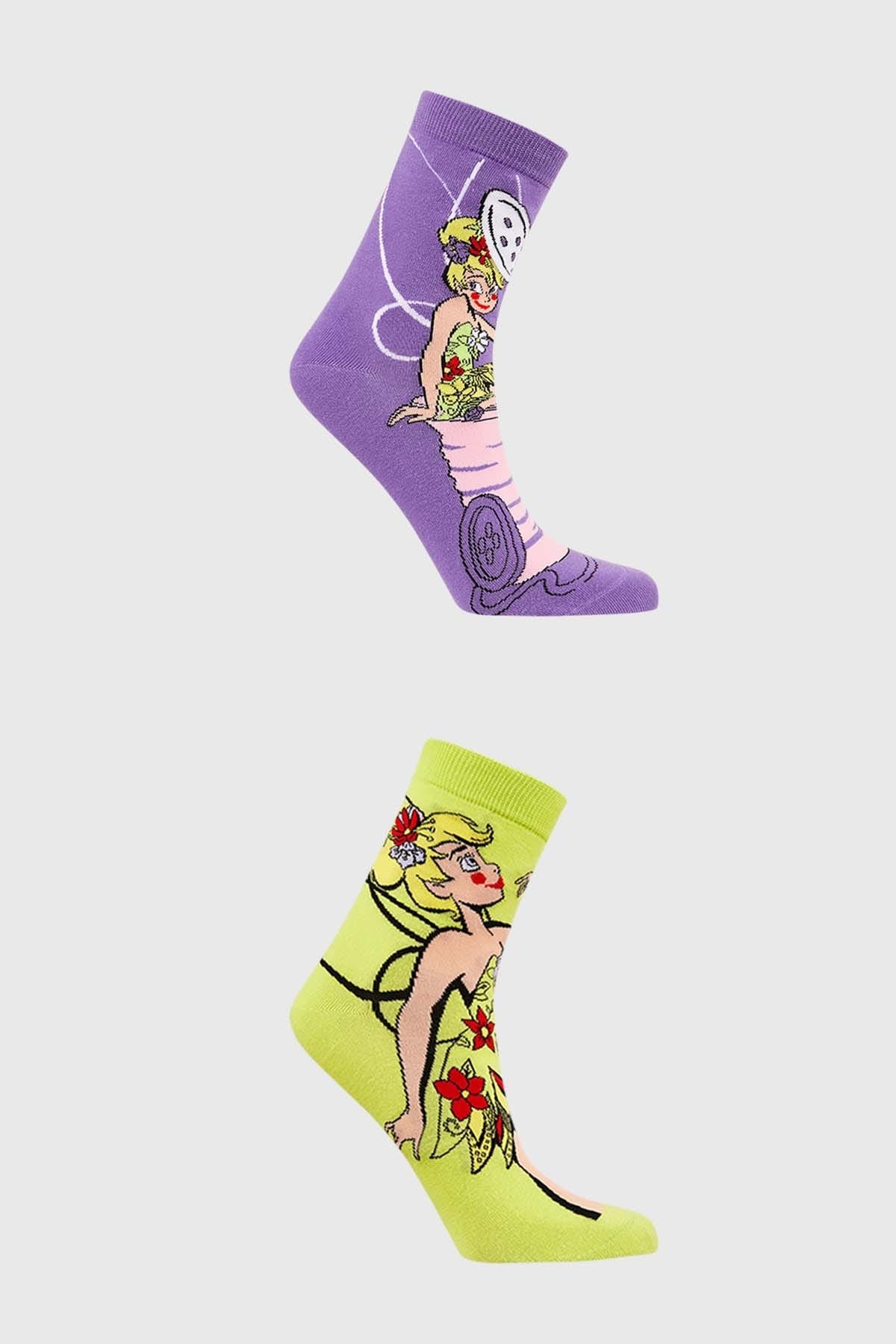 Calcetín morado con diseño de Tinkerbell, ideal para mujer.