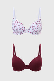 Sosten mujer algodon bipack en colores guinda y blanco con estampado