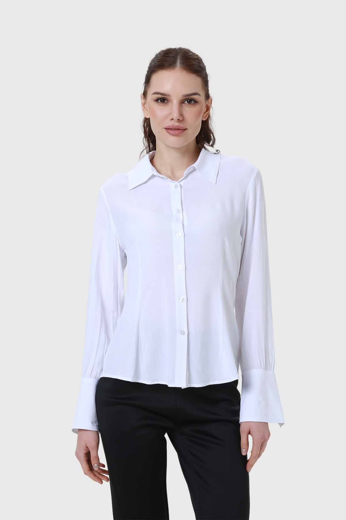 Blusa Mujer Abotonada Con Pinzas Blanco