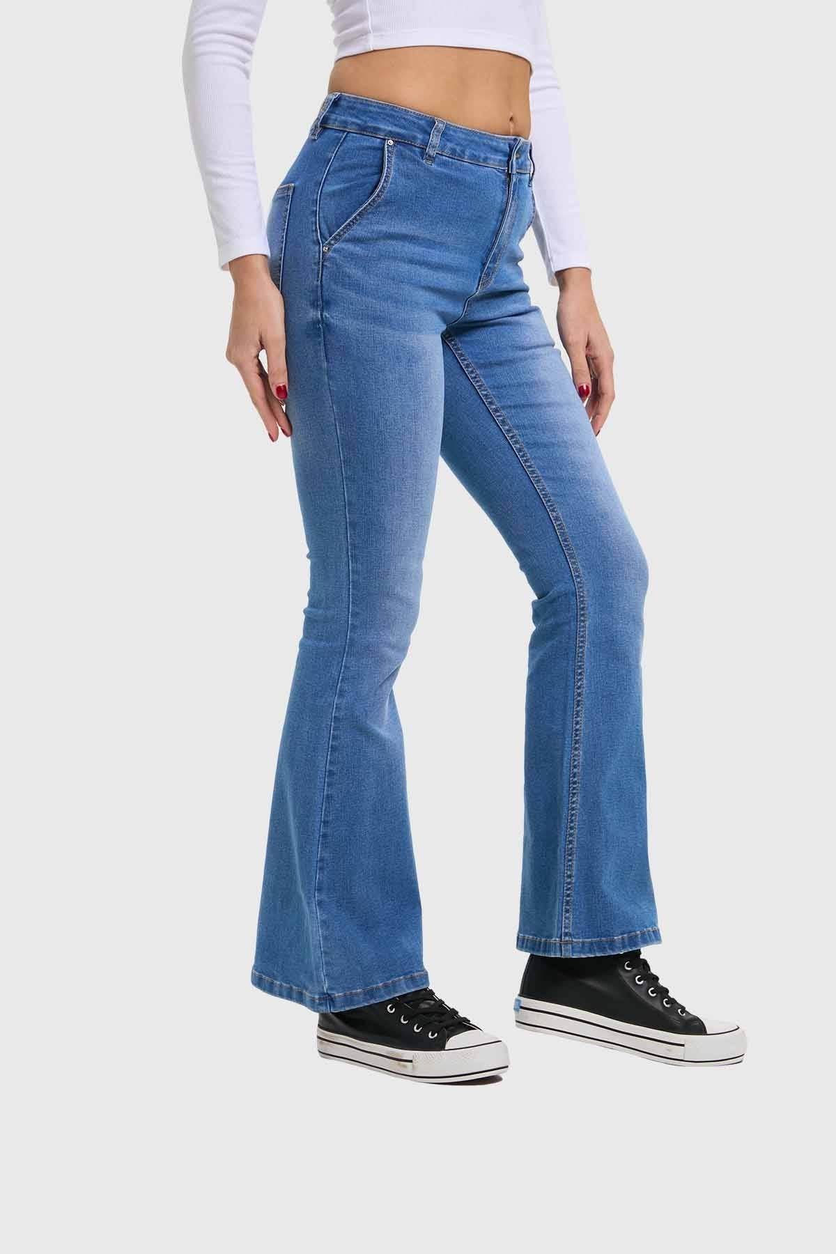 Jeans Mujer Flare Ajuste Cintura Azul