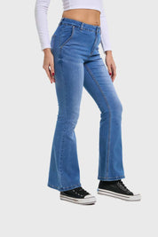 Jeans Mujer Flare Ajuste Cintura Azul
