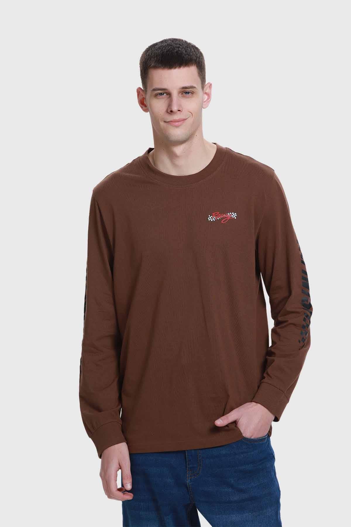 Polera Hombre Print Manga Chocolate
