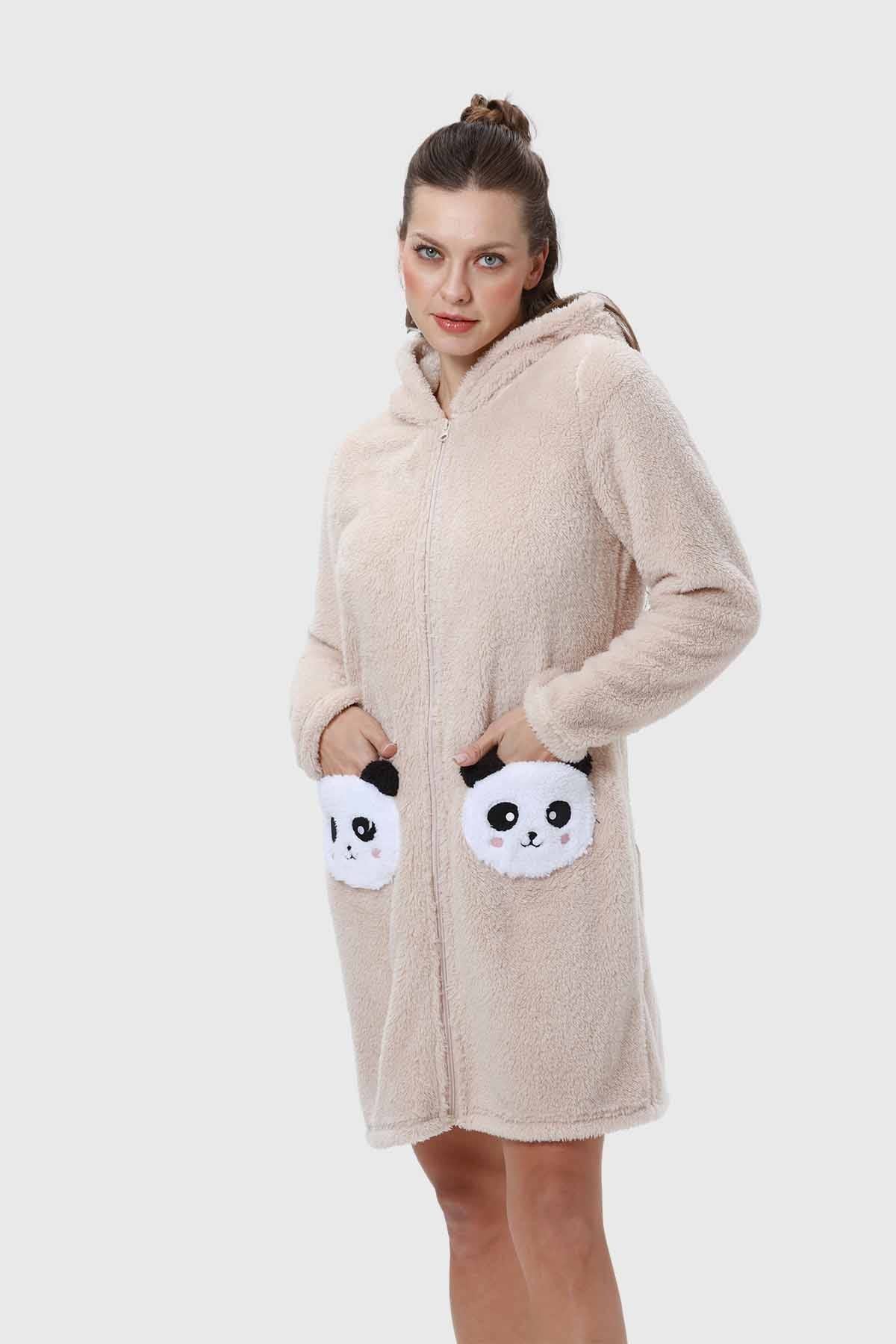 Bata Mujer Polar Con Bolsillo Beige