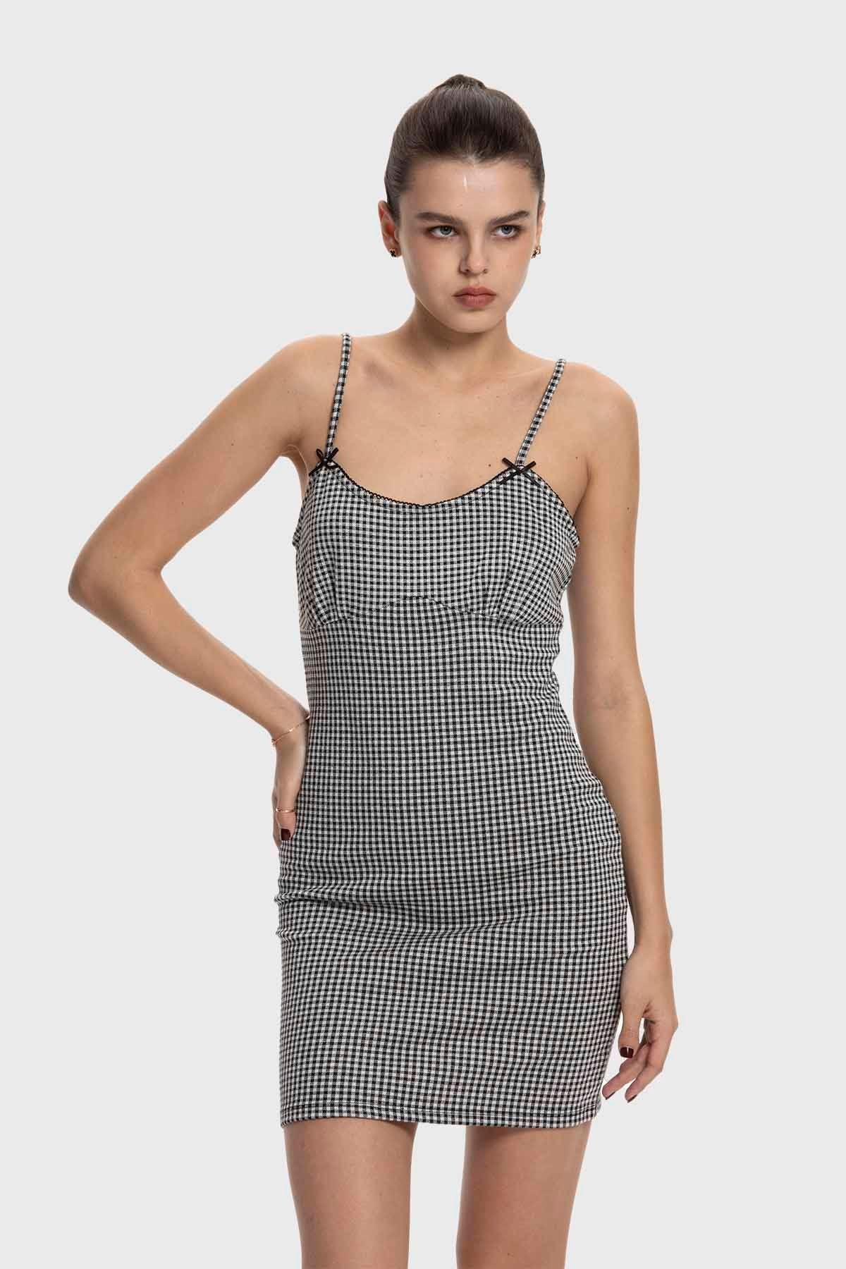 Vestido Mujer Corto Vichy Negro