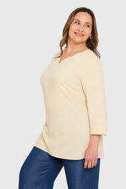BLUSA MUJER LINO ROLL UP BEIGE CLARO