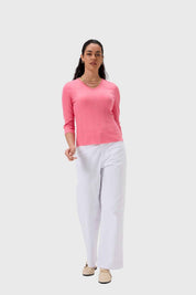 Polera Mujer Rib Terminación Rosado