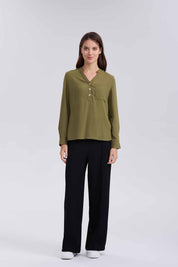 Blusa Mujer Crep Con Botón Verde
