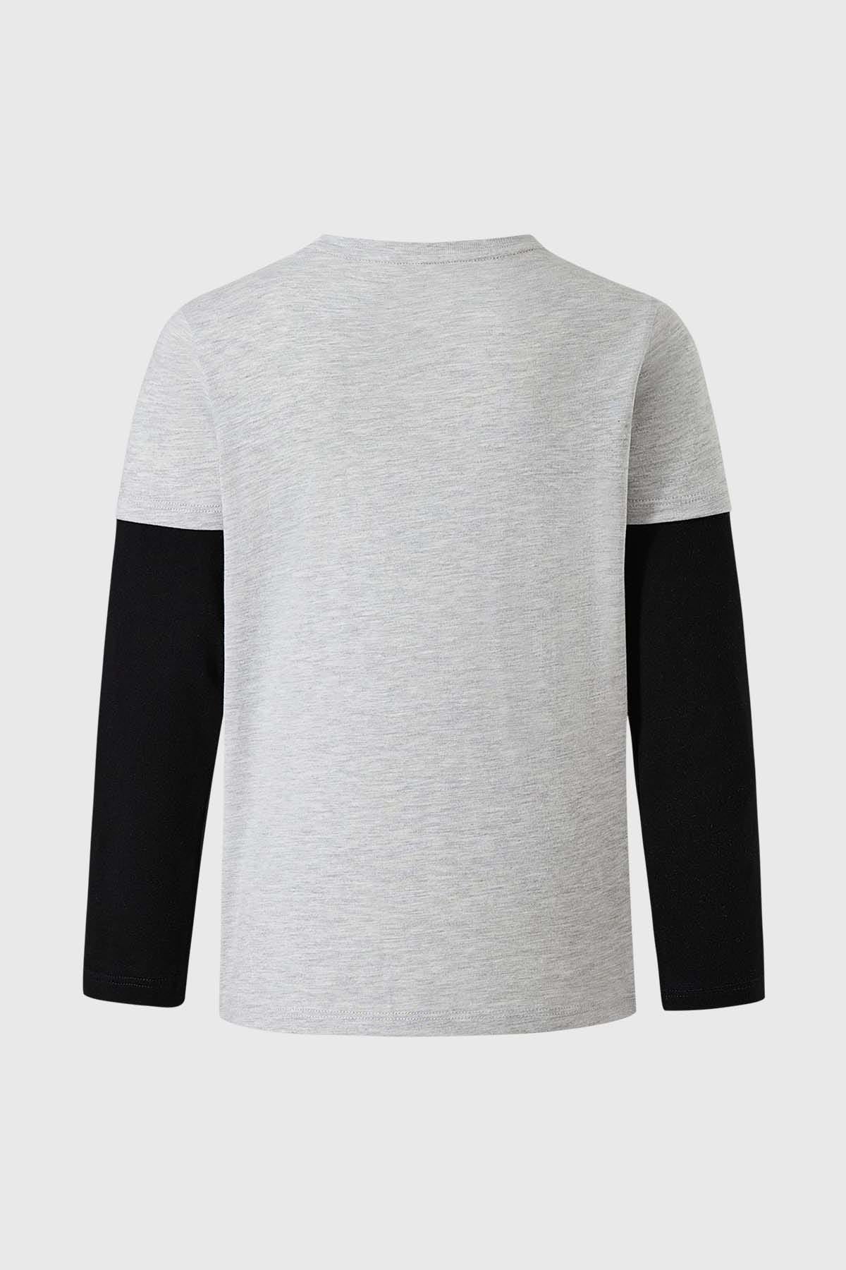 Polera Niño Doble Manga Básica Gris