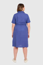 Vestido Mujer Lino Abotonado Azul