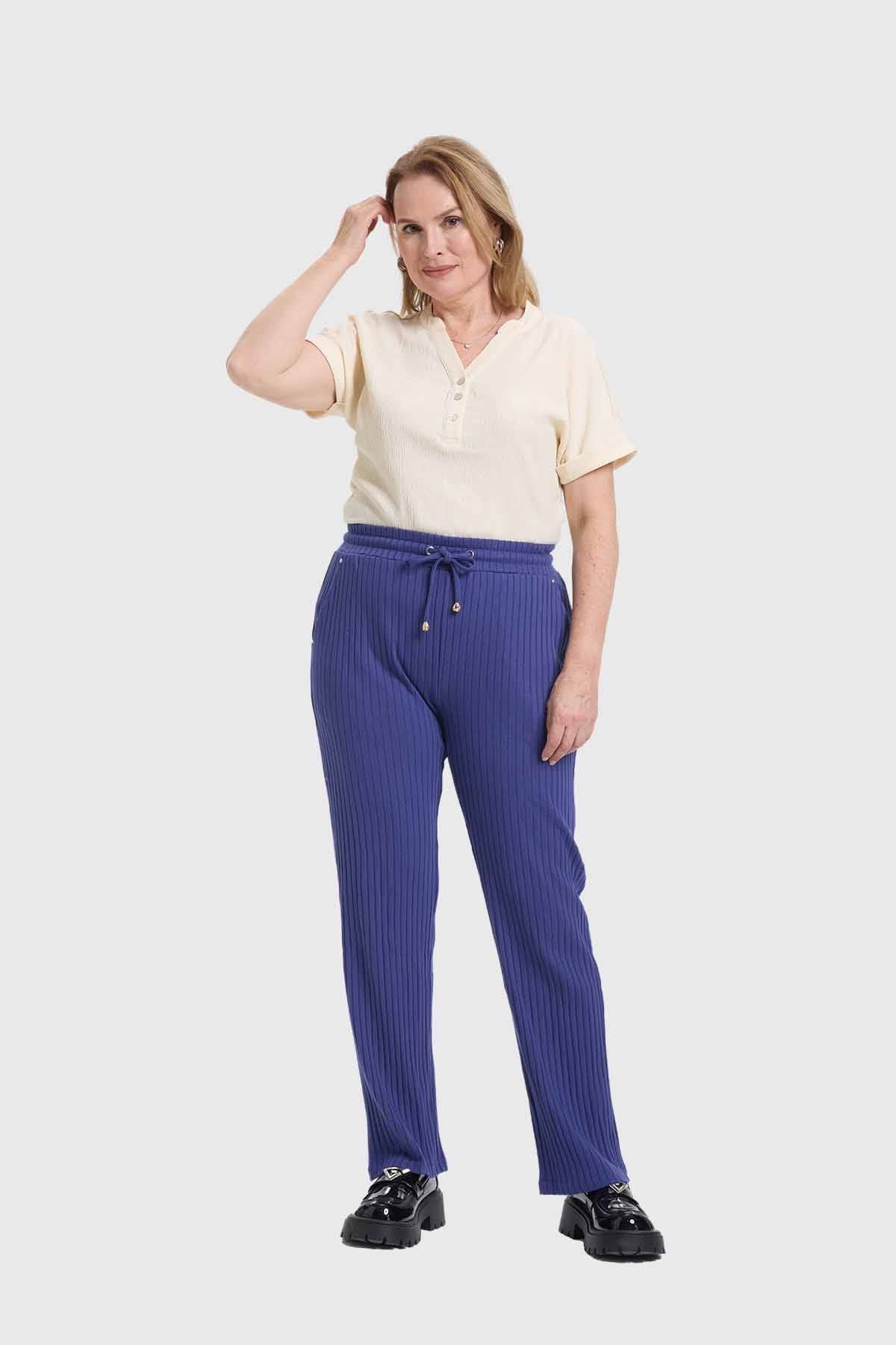 Pantalón Buzo Mujer Con Cordones Azul