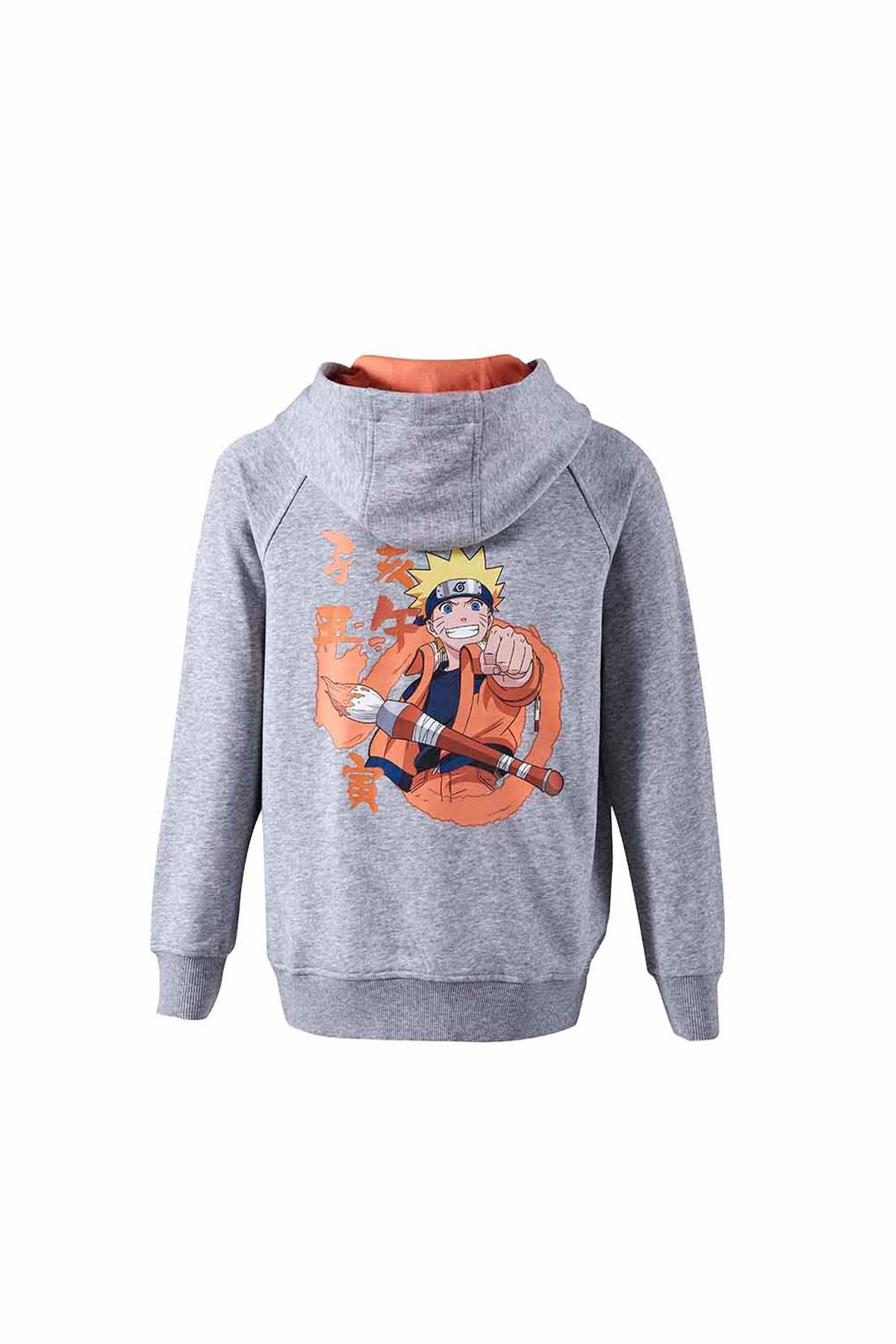 Poleron gris melange con capucha y diseño de Naruto para niño.