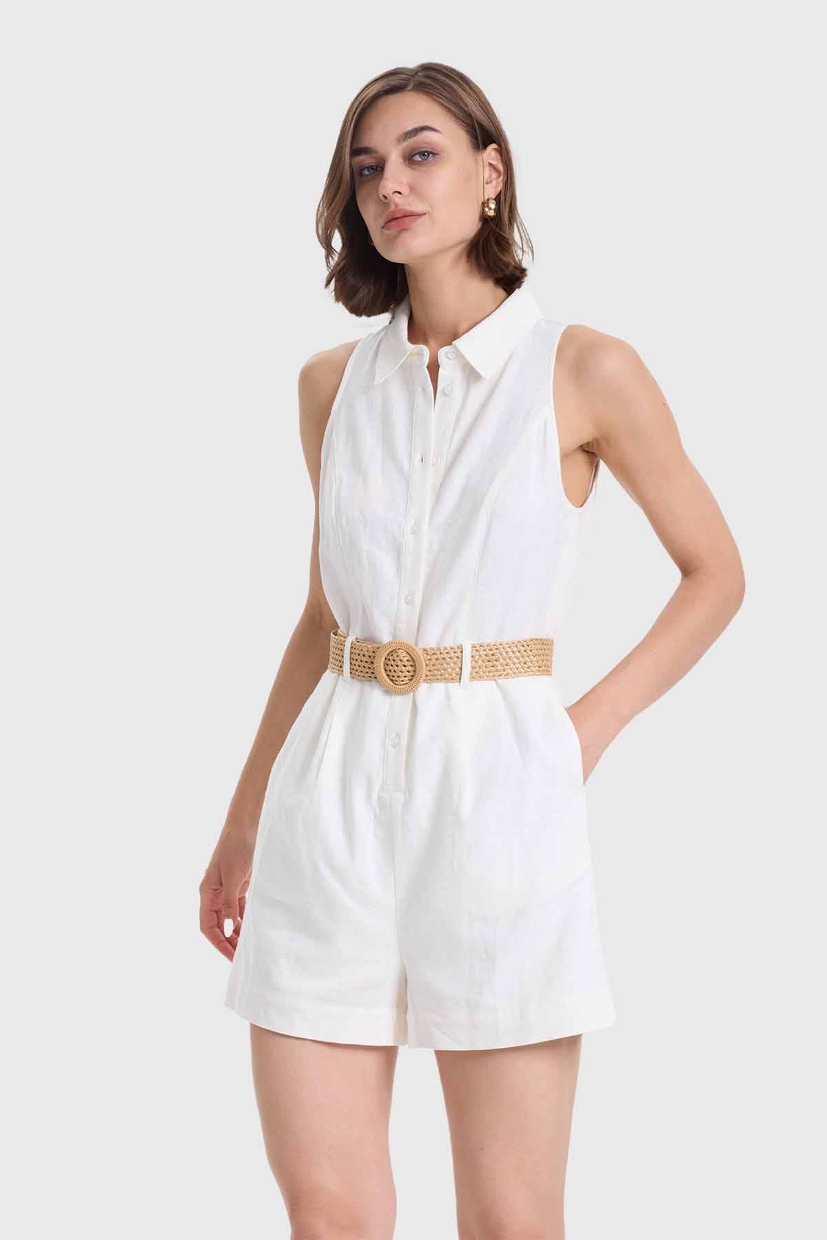 Enterito Mujer Short Lino Crudo