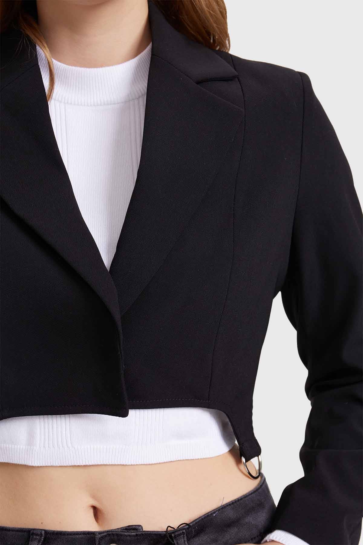 Blazer Mujer Hebillas Crop Negro