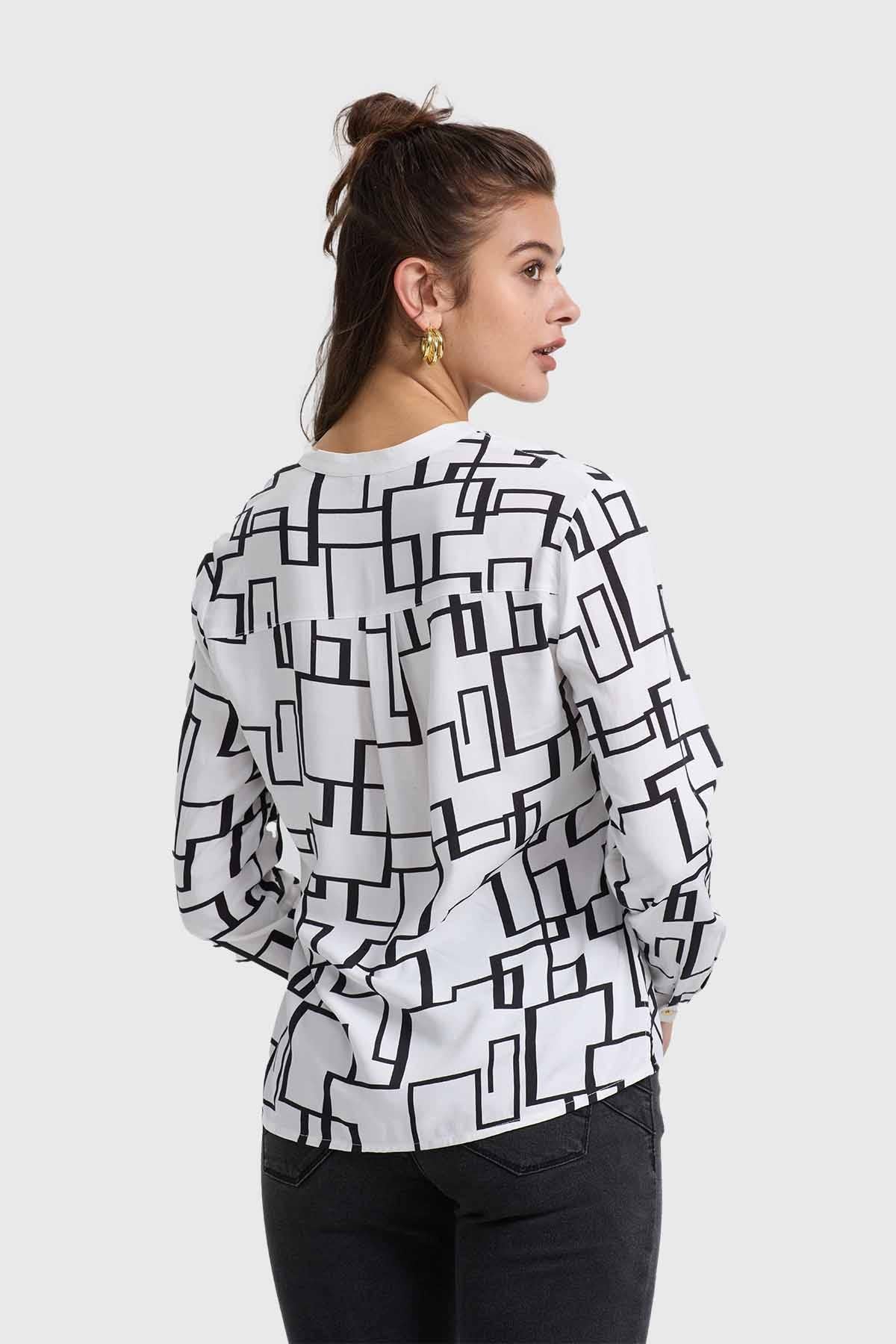 Blusa Mujer Escote V Print Crudo