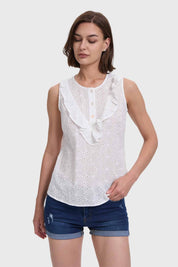 Blusa Mujer Broderie Vuelo Delantero Blanco