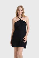 Vestido Mujer Halter Lino Negro