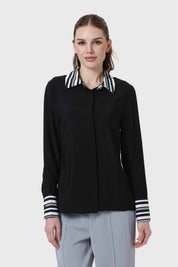 Blusa Mujer Satinada Y Abotonada Negro
